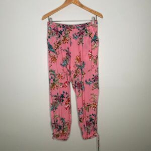 Johnny Was Floral Bird Print Jogger Pants - Pink - Size L